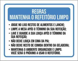 Kit 3 Placas Regras Mantenha Refeitório Limpo Lixo Limpe