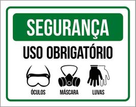 Kit 3 Placas Segurança Uso Obrigatório Óculos Máscara Luva - Sinalizo Kit 3 Placas Segurança Uso Obrigatório Óculos Máscara Luva - Sinalizo
