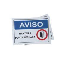 Kit 3 Placas sinalização 15x21cm EM PVC PL(434) - Tema: Aviso manter a porta fechada