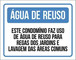 Kit 3 Placas Sinalização - Água Reuso Condomínio Azul