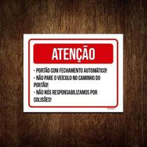 Kit 3 Placas Sinalização - Atenção Portão Fechamento Auto