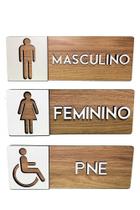 Kit 3 Placas Sinalização Banheiro Feminino Masculino E Pne - Realaser Store