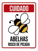 Kit 3 Placas Sinalização - Cuidado Abelhas Risco Picada