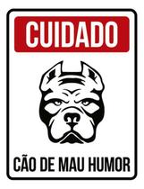 Kit 3 Placas Sinalização - Cuidado Cão De Mau Humor Vermelha