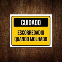 Kit 3 Placas Sinalização Cuidado Escorregadio Quando Molhado