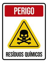 Kit 3 Placas Sinalização - Perigo Resíduos Químicos Caveira