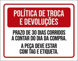 Kit 3 Placas Sinalização - Política De Troca E Devoluções