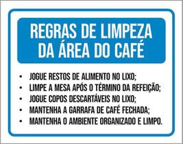 Kit 3 Placas Sinalização - Regras Limpeza Área Café