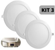 Kit 3 Plafon Embutir Redondo Led 18w Painel Bivolt 22x22