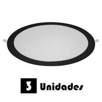 Kit 3 Plafon Led Emb Redondo Preto Branco Quente 24w 30x30
