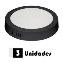 Kit 3 Plafon Led Sob Redondo Preto Branco Quente 12w 17x17