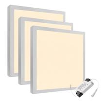 Kit 3 Plafon Painel Led 25w (24) Sobrepor Quadrado 3000K