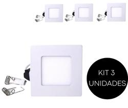 Kit 3 Plafon Painel LED Embutir Quadrado Luminária Teto 3w 3000k