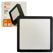 Kit 3 Plafon Quadrado Preto Sobrepor 12w Branco Neutro 4000K