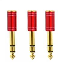 kIT 3 Plug Adaptador P2 / P10 Vermelho Ouro Estéreo Conector Fone