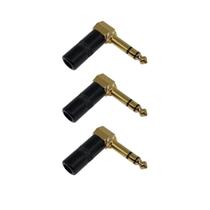 Kit 3 Plug P10 Estéreo Em L 90º Preto Dourado Mxt