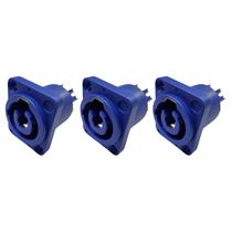 Kit 3 Plug Powercon Fêmea Painel Azul Dreamer