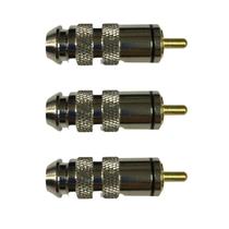 Kit 3 Plug RCA Macho Metal Cromado Ponta Dourada - Preto