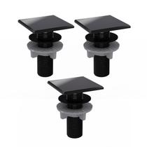 Kit 3 Plug Tapa Furo Preto Acabamento Quadrado Torneira Balcão Parede Bidê Blukit 50mm