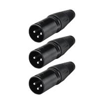 Kit 3 Plug XLR Macho Metal Profissional Preto MXT