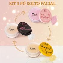 Kit 3 Pó Solto Facial Pó Banana + Pó Rosa Mosqueta + HD Translúcido Bello Charme Oficial