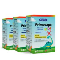 Kit 3 Polivitamínico Vitaminas e Minerais Kids Primecaps 60 Comprimidos Mastigáveis Sabor Bala de Morango Fitoprime