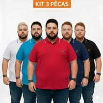 Kit 3 Polo Masculina Tamanho Especial G1 G2 G3 Algodão Lisa Sem Bolso - Kit 3 Polo Masculina Tamanho Especial G1 G2 G3 Algodão Lisa Sem Bolso -