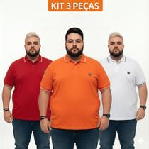 Kit 3 Polo Plus Size Masculina Extra Grande Lisa Sem Bolso Conforto - Kit 3 Polo Plus Size Masculina Extra Grande Lisa Sem Bolso Conforto -