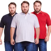 Kit 3 Polos Masculina Plus Size Algodão