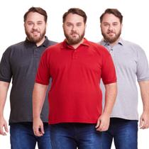 Kit 3 Polos Masculinas Plus Size Piquet