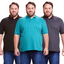 Kit 3 Polos Masculinas Plus Size Piquet
