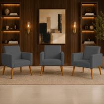 Kit 3 Poltrona Cadeira Nina P/ Sala De Espera - Recepção - Consultório Suede - Clique E Decore Kit 3 Poltrona Cadeira Nina P/ Sala De Espera - Recepção - Consultório Suede - Clique E Decore
