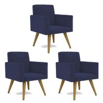 Kit 3 Poltrona Decorativa Nina Cadeira Escritório Recepção Suede Azul Marinho