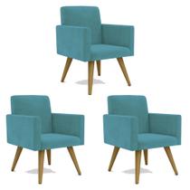 Kit 3 Poltrona Decorativa Nina Cadeira Escritório Recepção Suede Azul Turquesa