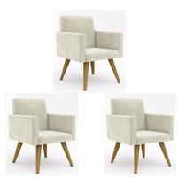 Kit 3 Poltrona Decorativa Nina Cadeira Escritório Recepção Suede Bege Kit 3 Poltrona Decorativa Nina Cadeira Escritório Recepção Suede Bege