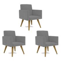 Kit 3 Poltrona Decorativa Nina Cadeira Escritório Recepção Suede Cinza Kit 3 Poltrona Decorativa Nina Cadeira Escritório Recepção Suede Cinza