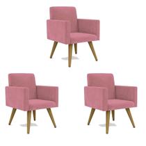 Kit 3 Poltrona Decorativa Nina Cadeira Escritório Recepção Suede Rosa Kit 3 Poltrona Decorativa Nina Cadeira Escritório Recepção Suede Rosa