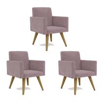 Kit 3 Poltrona Decorativa Nina Cadeira Escritório Recepção Suede Rosê