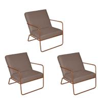 KIT 3 Poltrona para Descanso Iza Base de Ferro Bronze Jardim Varanda Suede Cappuccino - Móveis Mafer