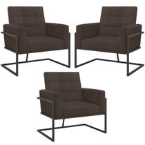 kit 3 Poltronas Base de metal para Sala Escritório de Estar Decorativa Cadeira Estofada Resistente Recepção Manicure