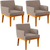 Kit 3 Poltronas Base Mel Beatriz W01 Bouclê Bege