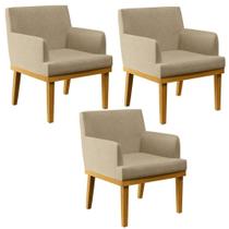 Kit 3 Poltronas Beatriz W01 Linho Bege Escuro