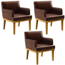 Kit 3 Poltronas Beatriz W01 material sintético Marrom