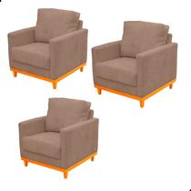 Kit 3 Poltronas Berlin para Sala e Recepção Linho