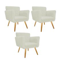 Kit 3 Poltronas Cadeira Decorativa Cloe Pé Palito Para Sala de Estar Recepção Escritório Suede Branco - Damaffê Móveis Kit 3 Poltronas Cadeira Decorativa Cloe Pé Palito Para Sala de Estar Recepção Escritório Suede Branco - Damaffê Móveis