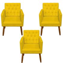 Kit 3 Poltronas Capitone Decorativa para Sala de Estar Recepção Sala de Espera estofada pés palito madeira