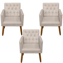 Kit 3 Poltronas Capitone Decorativa para Sala de Estar Recepção Sala de Espera estofada pés palito madeira