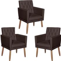 Kit 3 Poltronas Capitone material sintético para Sala de Estar Decorativa Cadeira Estofada Resistente Escritório Recepção Manicure Kit 3 Poltronas Capitone material sintético para Sala de Estar Decorativa Cadeira Estofada Resistente Escritório Recepção Manicure