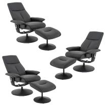 Kit 3 Poltronas de Massagem Arizona Giratória com Apoio de Pés e Reclinável PU Preto G56 - Gran Belo