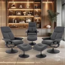 Kit 3 Poltronas de Massagem Arizona Giratória com Apoio de Pés e Reclinável Pu Preto G56 - Gran Belo